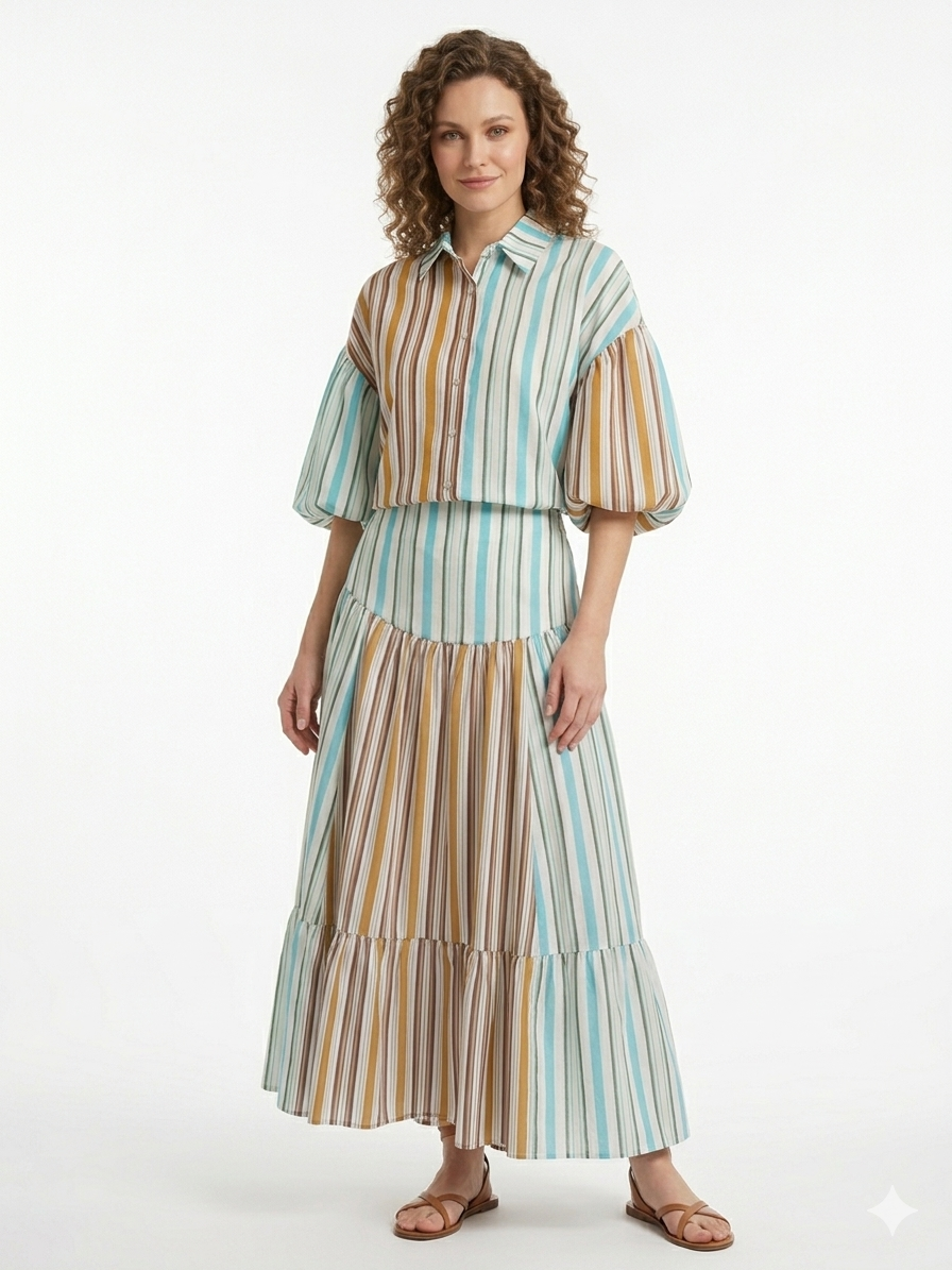 Vertical Stripe Tiered Skirt
